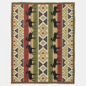 ムースワイルドライフアニマルレッドグリーンオークルイカットストライプ フリースブランケット (正面)