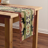 ムースワイルドライフアニマルレッドグリーンオークルイカットストライプ ミディアムテーブルランナー (インサイチュ)