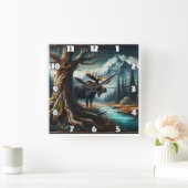 ムース威厳のあるバイマウンテンリバーアットデュスク スクエア壁時計 (ホーム)