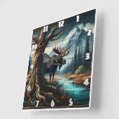 ムース威厳のあるバイマウンテンリバーアットデュスク スクエア壁時計 (傾斜)