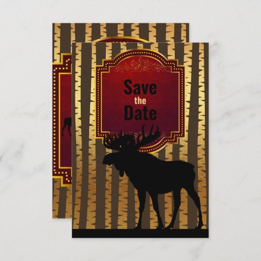 ムース素朴とゴールデン《植物》アスペンの木結婚々 セーブザデート (正面/裏面)