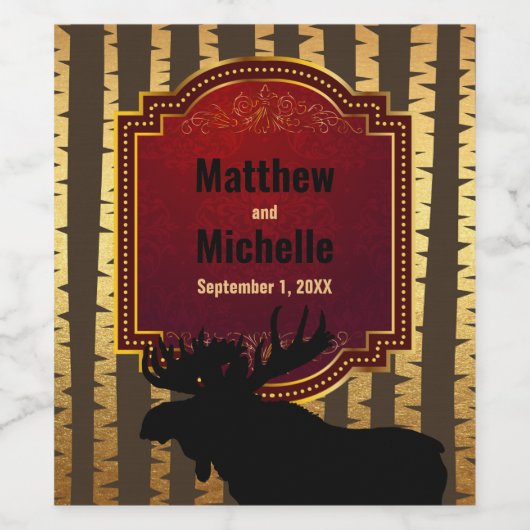 ムース素朴とゴールデン《植物》アスペンの木結婚々 ワインラベル (シングルラベル)