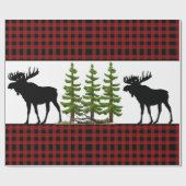 ムース素朴シルエット付き赤バッファロープレイド ラッピングペーパー (フラット)