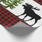ムース素朴シルエット付き赤バッファロープレイド ラッピングペーパー (角)