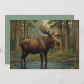 ムース素朴ボヘミアン森林の緑 招待状 (正面/裏面)