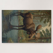 ムース素朴ボホウッドランド魅惑の森 ジグソーパズル (横)