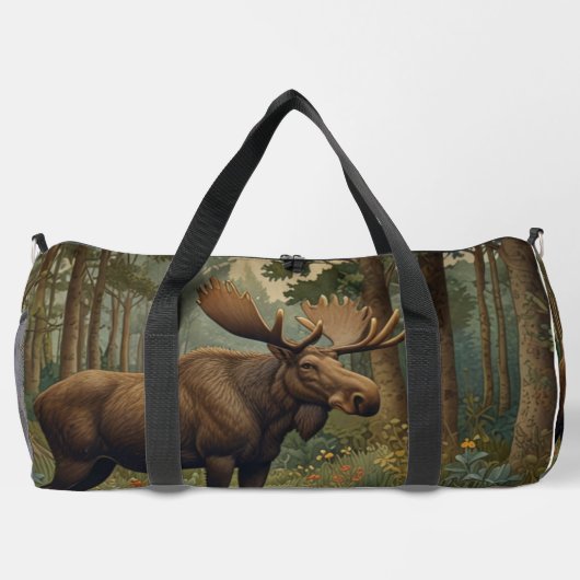 ムース素朴ボホ森林森林森林森林森林湖 ダッフルバッグ (裏面)