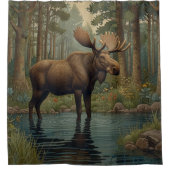 ムース素朴ボーホウッドランド森林の緑の小屋 シャワーカーテン (正面)