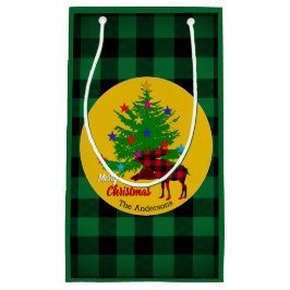 ムース素朴、クリスマスツリー、家族の名前、プレイド スモールペーパーバッグ
