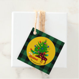 ムース素朴、クリスマスツリー、家族の名前、プレイド フェイバータグ