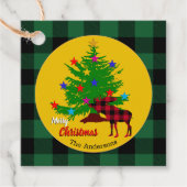ムース素朴、クリスマスツリー、家族の名前、プレイド フェイバータグ (正面)