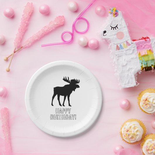 ムース絵画のシルエットワイルダネス誕生日 ペーパープレート (パーティー)