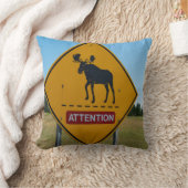 ムース警告標識 クッション (ブランケット)