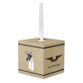 ムース飛んでいる航空パイロットオンオールド紙 キューブオーナメント (裏面アングル)