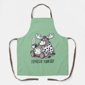 ムース飲むコーヒーを水玉模様ローブ エプロン (正面)