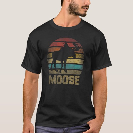 ムース+エルク+鹿+動物+レトロ+日没+1 Tシャツ (正面)