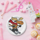 ムース·スキーヤーの漫画|背景色を選択 ペーパープレート (パーティー)