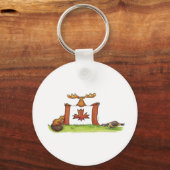 ムース、ビーバー、ガチョウのカナダ国旗 キーホルダー (正面)