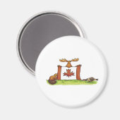 ムース、ビーバー、ガチョウのカナダ国旗 マグネット (正面/裏面)