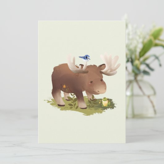 ムース • 森の木々の中で暮らす動物のイラスト サンキューカード (スタンド正面)
