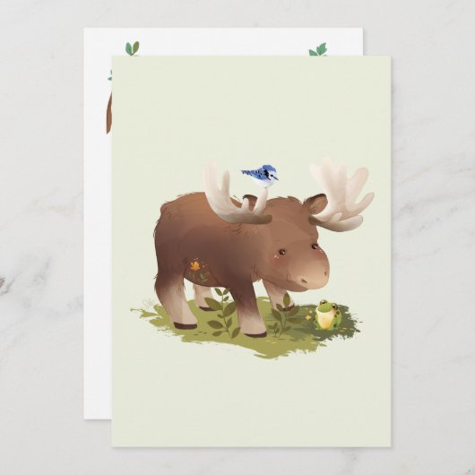 ムース • 森の木々の中で暮らす動物のイラスト サンキューカード (正面/裏面)
