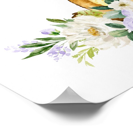 ムース、森林動物、ボホ、紫の花 ポスター (角)