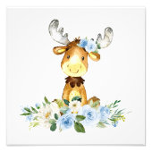 ムース、森林動物、ボホ、青い花 フォトプリント (正面)