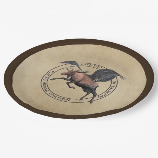 ムーセ飛んでいるー航空ロゴ ペーパープレート (アングル)