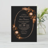 ムーディなブラックとバーントオレンジの花の結婚式 招待状 (スタンド正面)