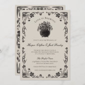 ムーディなブラック フローラル ゴシック ウェディング 招待状 (正面/裏面)