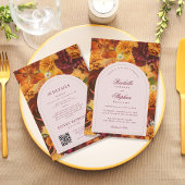 ムーディな秋の花QRコードオールインワンウェディング 招待状