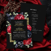 ムーディな赤と黒のエレガントな花の結婚式 箔招待状