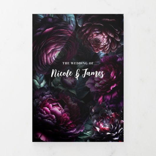 ムーディはっきりしたーな花に魅了されたフローラ結婚の 三つ折り招待状 (カバー)