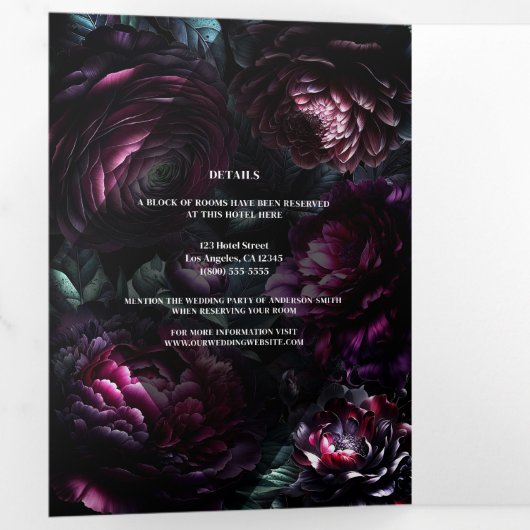 ムーディはっきりしたーな花に魅了されたフローラ結婚の 三つ折り招待状 (内部最初)