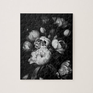 ムーディはっきりしたーパインタリーの花の白黒 ジグソーパズル
