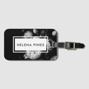 ムーディはっきりしたーパインタリーの花の白黒 ラゲッジタグ