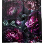 ムーディはっきりしたーフラワーブラックエンチャントフローラガーデン シャワーカーテン (正面)