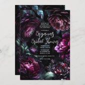 ムーディはっきりしたーフラワーブラックエンチャントフローラブライダル 招待状 (正面/裏面)