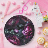 ムーディはっきりしたーフラワーブラックエンチャントフローラ結婚ズ ペーパープレート (パーティー)