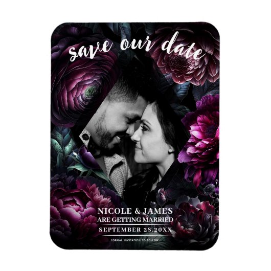 ムーディはっきりしたーフラワーブラックエンチャントフローラ結婚ズ マグネット (縦)