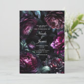 ムーディはっきりしたーフラワーブラックエンチャントフローラ結婚ズ 招待状 (スタンド正面)