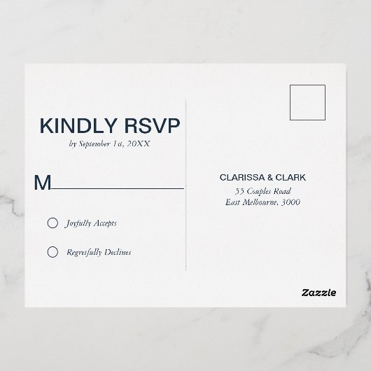 ムーディはっきりしたー赤フローラフォイルRSVPの結婚ポストカード 箔シーズンポストカード (裏面)