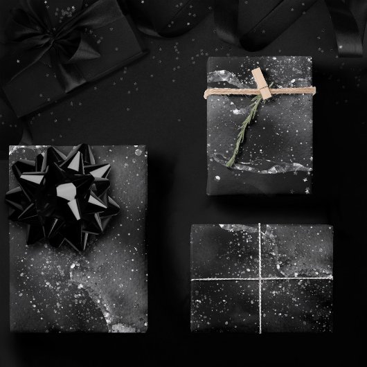 ムーディアゲート |オニックスブラックシルバーバンピーゴシックグリッター ラッピングペーパーシート