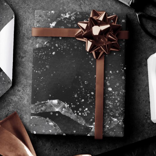 ムーディアゲート |オニックスブラックシルバーバンピーゴシックグリッター ラッピングペーパー