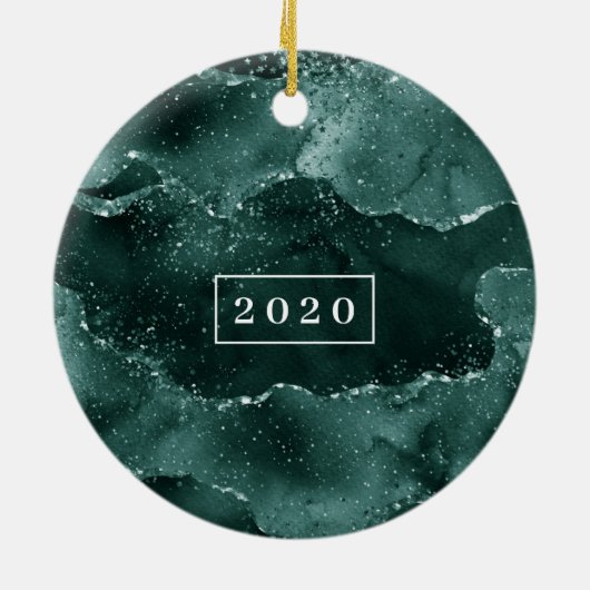 ムーディアゲート |ティール(緑がかった色)グリーンマラカイトリッチモノグラム セラミックオーナメント (裏面)