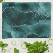 ムーディアゲート |ティール（緑がかった色）グリーンマラカイトリッチ宝石トーン キッチンタオル (折り畳み)