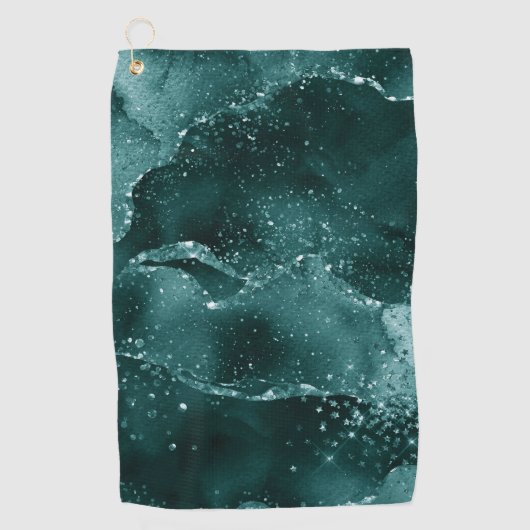 ムーディアゲート |ティール(緑がかった色)グリーンマラカイトリッチ宝石トーン ゴルフタオル (正面)