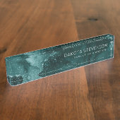 ムーディアゲート |ティール（緑がかった色）グリーンマラカイトリッチ宝石トーン デスクネームプレート (側面)