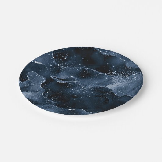 ムーディアゲート |ネイビーデニムスチールブルーフェイクグリッター ペーパープレート (アングル)