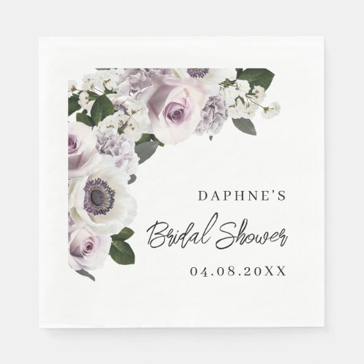 ムーディアネモーネとパープルフローラブライダルシャワー スタンダードランチョンナプキン (正面)